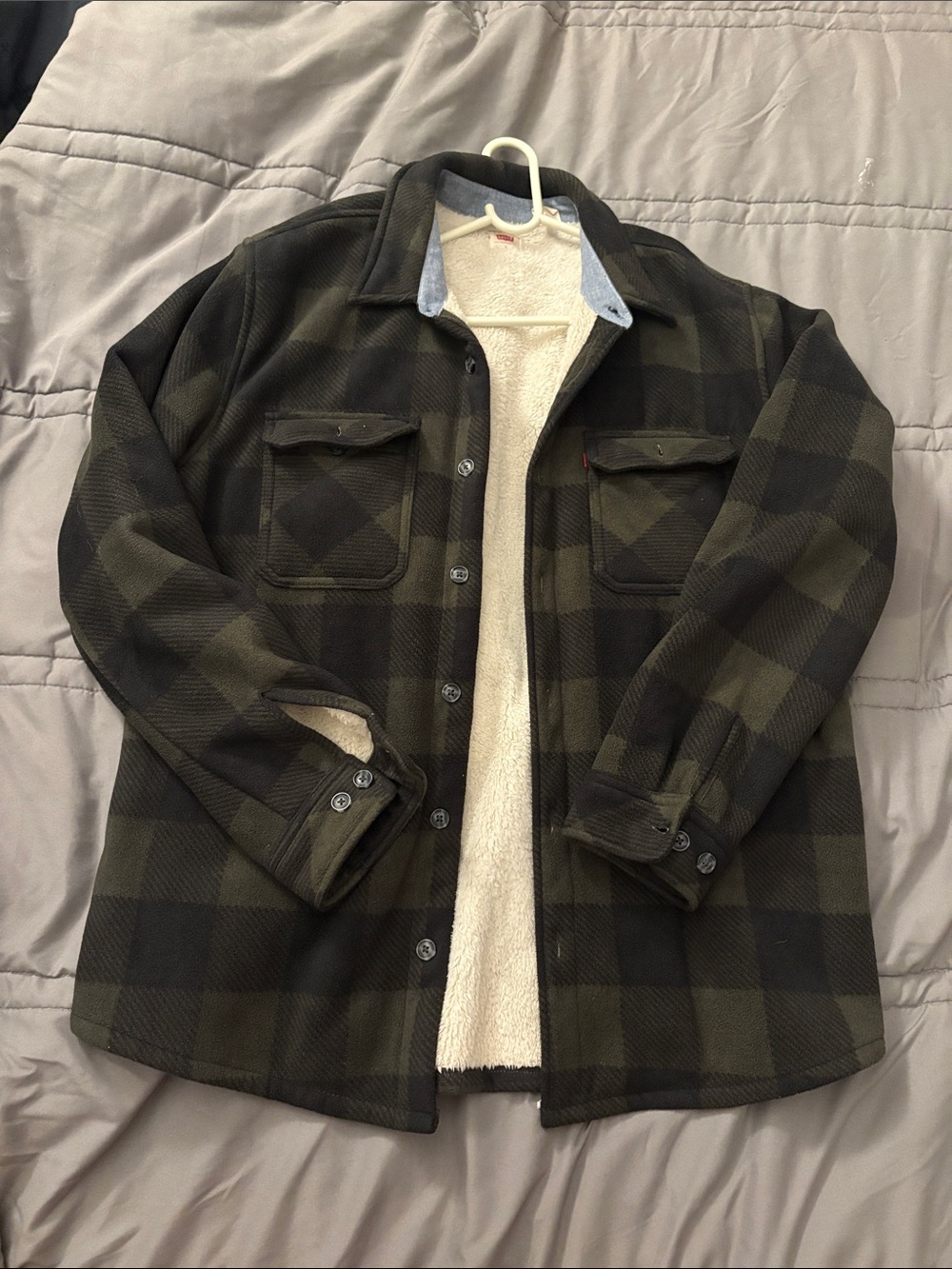 Levi's Olive & Black Plaid Sherpa Shacket